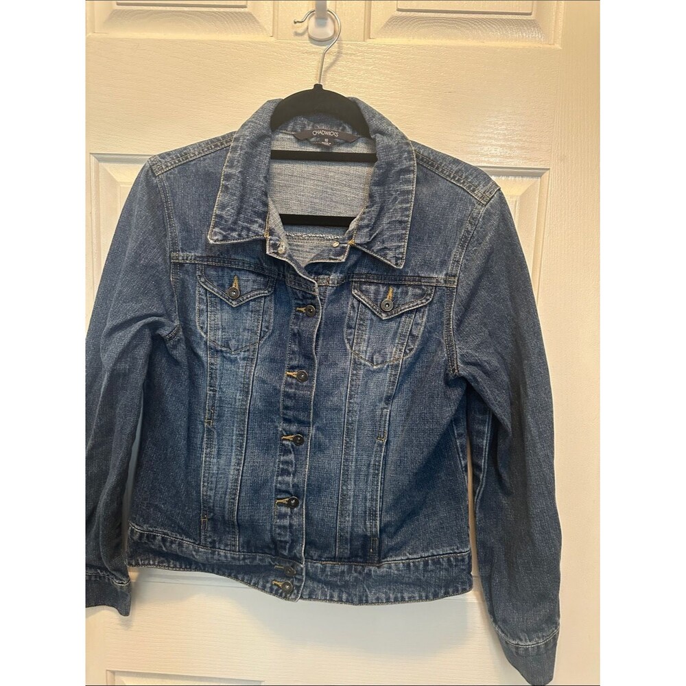 Chadwicks Classic Blue Denim Jean Jacket Front Pockets Size 10